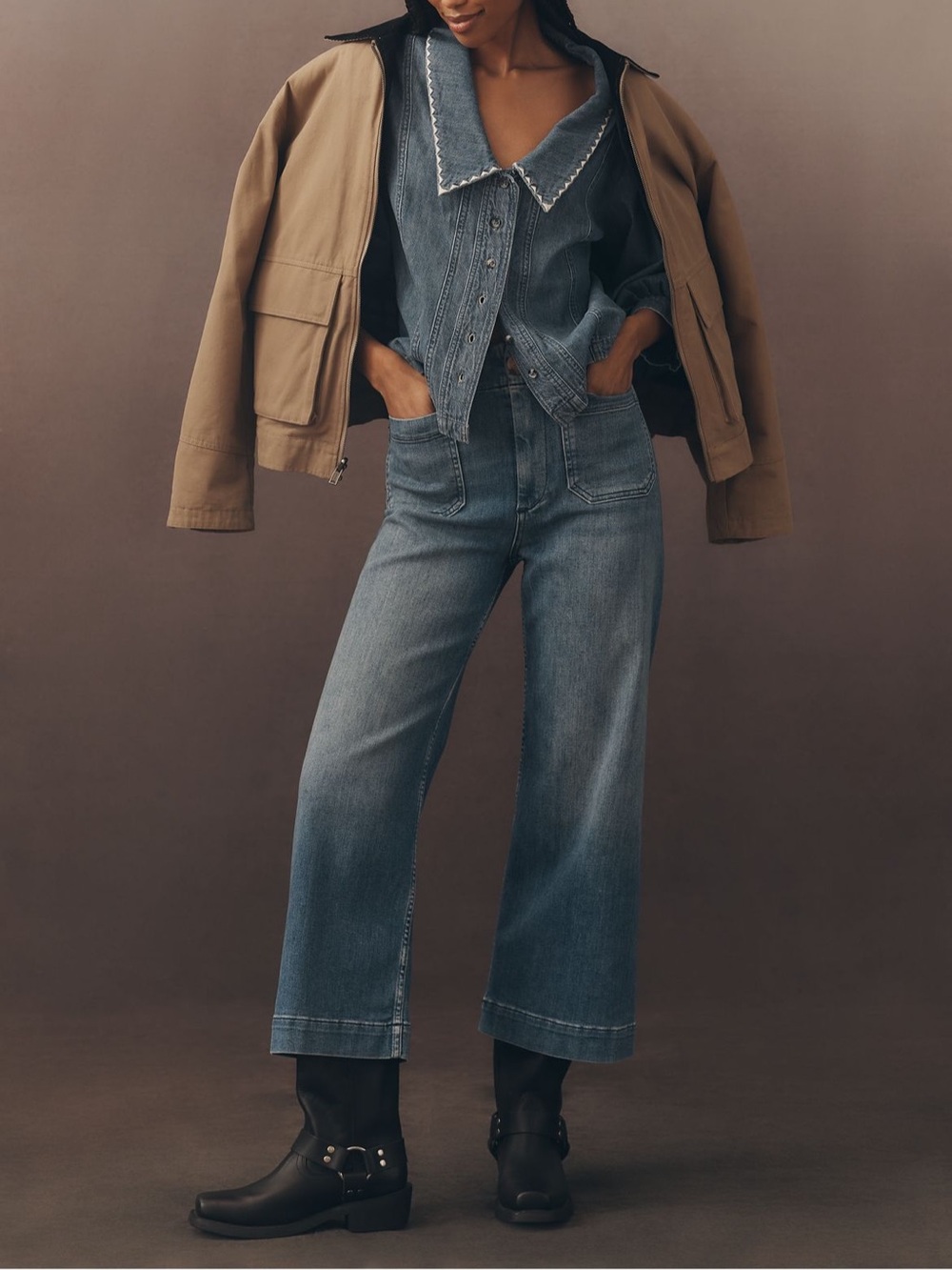 Maeve Colette cropped wide leg jeans